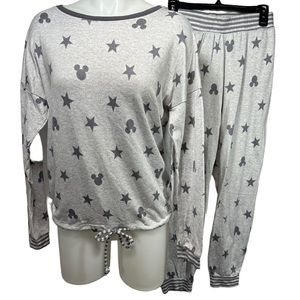 Disney Ladies Small 2 Piece Cozy Lounge Pants Pajama Set Stars Mickey Costo Grey